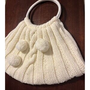 Steve Madden knitted Shoulder Bag Spring White with Pompon Accents